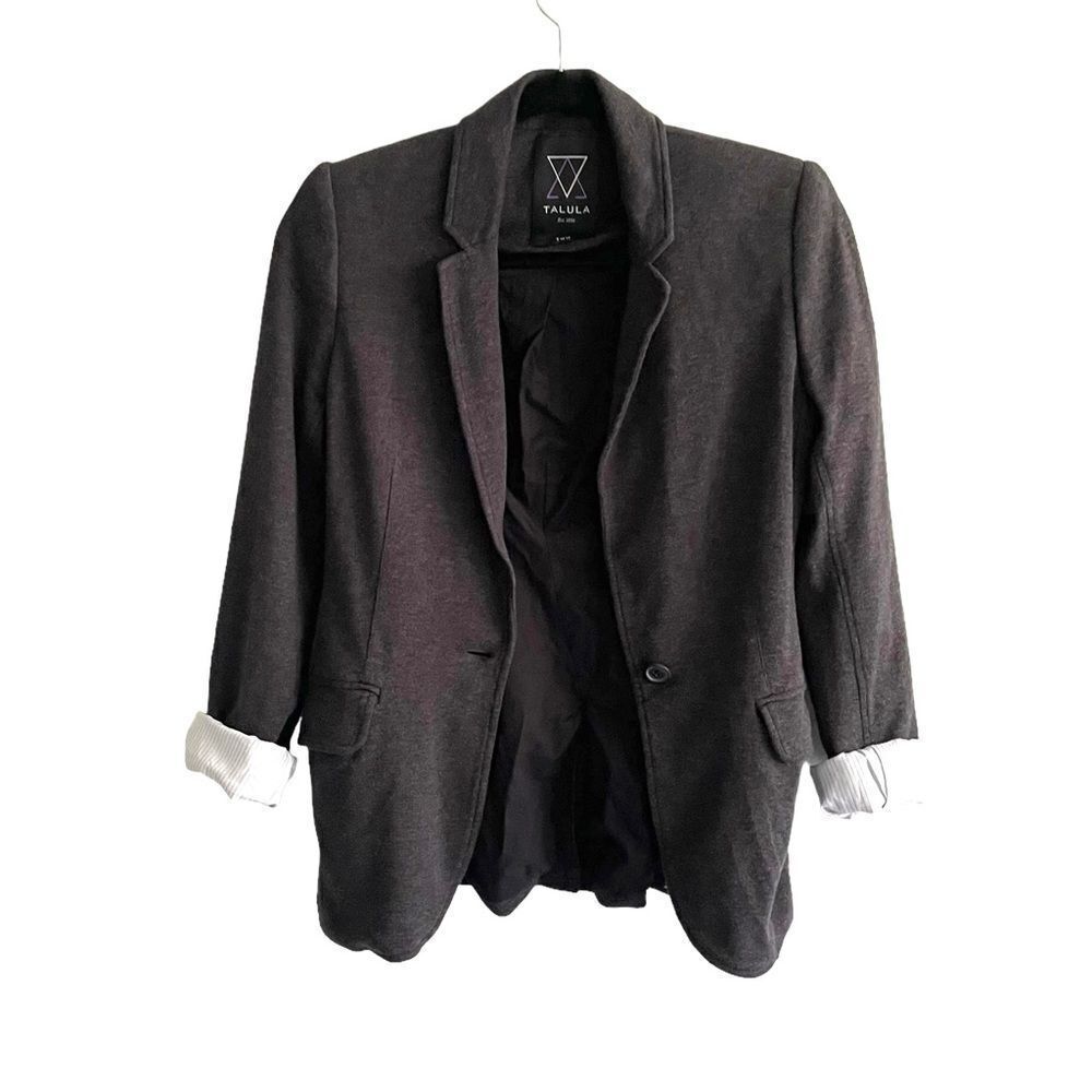 ARITZIA Talula Charcoal Cotton Modal Jersey Button Front Blazer Jacket Gray 2